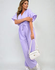 Wrap Over Tie Belt Frill Sleeve Jumpsuit