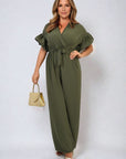 Wrap Over Tie Belt Frill Sleeve Jumpsuit