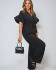 Wrap Over Tie Belt Frill Sleeve Jumpsuit