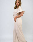 Wrap Over Tie Belt Frill Sleeve Jumpsuit