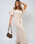 Wrap Over Tie Belt Frill Sleeve Jumpsuit