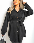 Oversized Button Front Belted Top