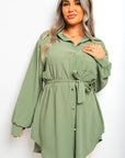 Oversized Button Front Belted Top