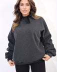 Oversized Ruched Sleeves Knitted Hoodie with Ribbon Detail