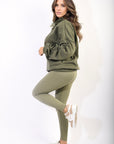 Oversized Ruched Sleeves Knitted Hoodie with Ribbon Detail