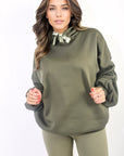 Oversized Ruched Sleeves Knitted Hoodie with Ribbon Detail