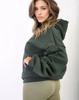 Oversized Ruched Sleeves Knitted Hoodie with Ribbon Detail