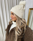 Pom Pom Knitted Winter Hat With Pearl Decor