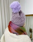 Pom Pom Knitted Winter Hat With Pearl Decor