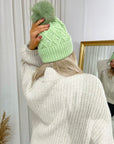 Pom Pom Knitted Winter Hat With Pearl Decor