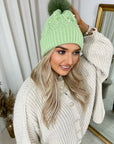 Pom Pom Knitted Winter Hat With Pearl Decor
