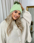 Pom Pom Knitted Winter Hat With Pearl Decor