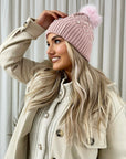 Pom Pom Knitted Winter Hat With Pearl Decor