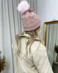 Pom Pom Knitted Winter Hat With Pearl Decor