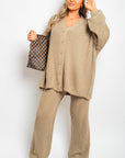 Chunky Knitted Button Up Cardigan Wide Leg Trousers Co-ord Set - Toi ‘n’ Moi Ltd