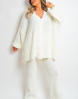 Chunky Knitted Button Up Cardigan Wide Leg Trousers Co-ord Set - Toi ‘n’ Moi Ltd