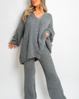 Chunky Knitted Button Up Cardigan Wide Leg Trousers Co-ord Set - Toi ‘n’ Moi Ltd