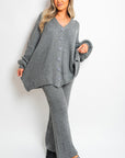 Chunky Knitted Button Up Cardigan Wide Leg Trousers Co-ord Set - Toi ‘n’ Moi Ltd