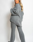 Chunky Knitted Button Up Cardigan Wide Leg Trousers Co-ord Set - Toi ‘n’ Moi Ltd