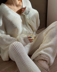Chunky Knitted Button Up Cardigan Wide Leg Trousers Co-ord Set - Toi ‘n’ Moi Ltd