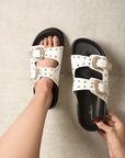 Double Strap Buckle Studded Sandals