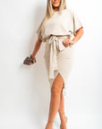 Belted Wrap Front Kimono Sleeve Midi Dress - Toi ‘n’ Moi Ltd