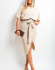 Belted Wrap Front Kimono Sleeve Midi Dress - Toi ‘n’ Moi Ltd