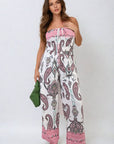 Shirred Strapless Printed Jumpsuit