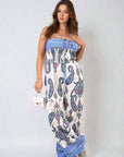 Shirred Strapless Printed Jumpsuit