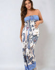 Shirred Strapless Printed Jumpsuit