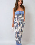 Shirred Strapless Printed Jumpsuit