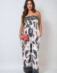 Shirred Strapless Printed Jumpsuit