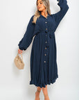 Pleated Frill Button Tie Waist Midi Dress - Toi โnโ Moi Ltd
