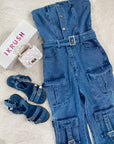 Multi Pockets Strapless Cargo Jumpsuit