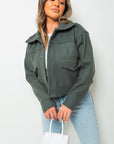 Cropped Long Sleeve Collared Jacket with Pockets