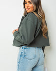 Cropped Long Sleeve Collared Jacket with Pockets