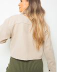 Cropped Long Sleeve Collared Jacket with Pockets