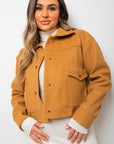 Cropped Long Sleeve Collared Jacket with Pockets