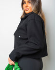 Cropped Long Sleeve Collared Jacket with Pockets