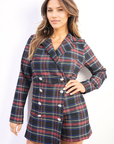 Long Sleeve Checked Playsuit with Front Buttons Detail