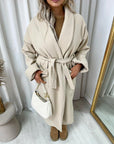 Waist Belt Longline Coat Jacket with Pocket