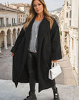 Waist Belt Longline Coat Jacket with Pocket
