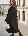 Waist Belt Longline Coat Jacket with Pocket