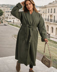 Waist Belt Longline Coat Jacket with Pocket