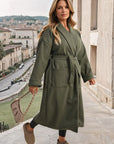 Waist Belt Longline Coat Jacket with Pocket