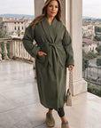 Waist Belt Longline Coat Jacket with Pocket