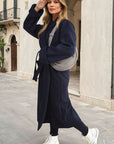 Waist Belt Longline Coat Jacket with Pocket