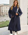 Waist Belt Longline Coat Jacket with Pocket