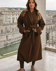 Waist Belt Longline Coat Jacket with Pocket