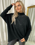 Rhinestone Detail Oversized Knitted Jumper